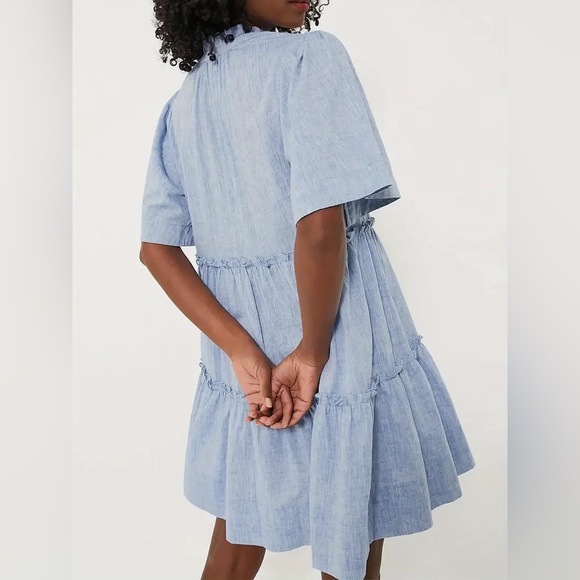 Tuckernuck Chambray Crawford Linen V Neck Flutter Sleeve Tiered Dress Small EUC - Picture 3 of 9
